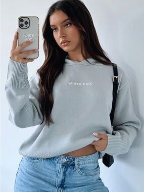 White Fox Boutique It's Cool Knit Hoodie Light Grey S/M